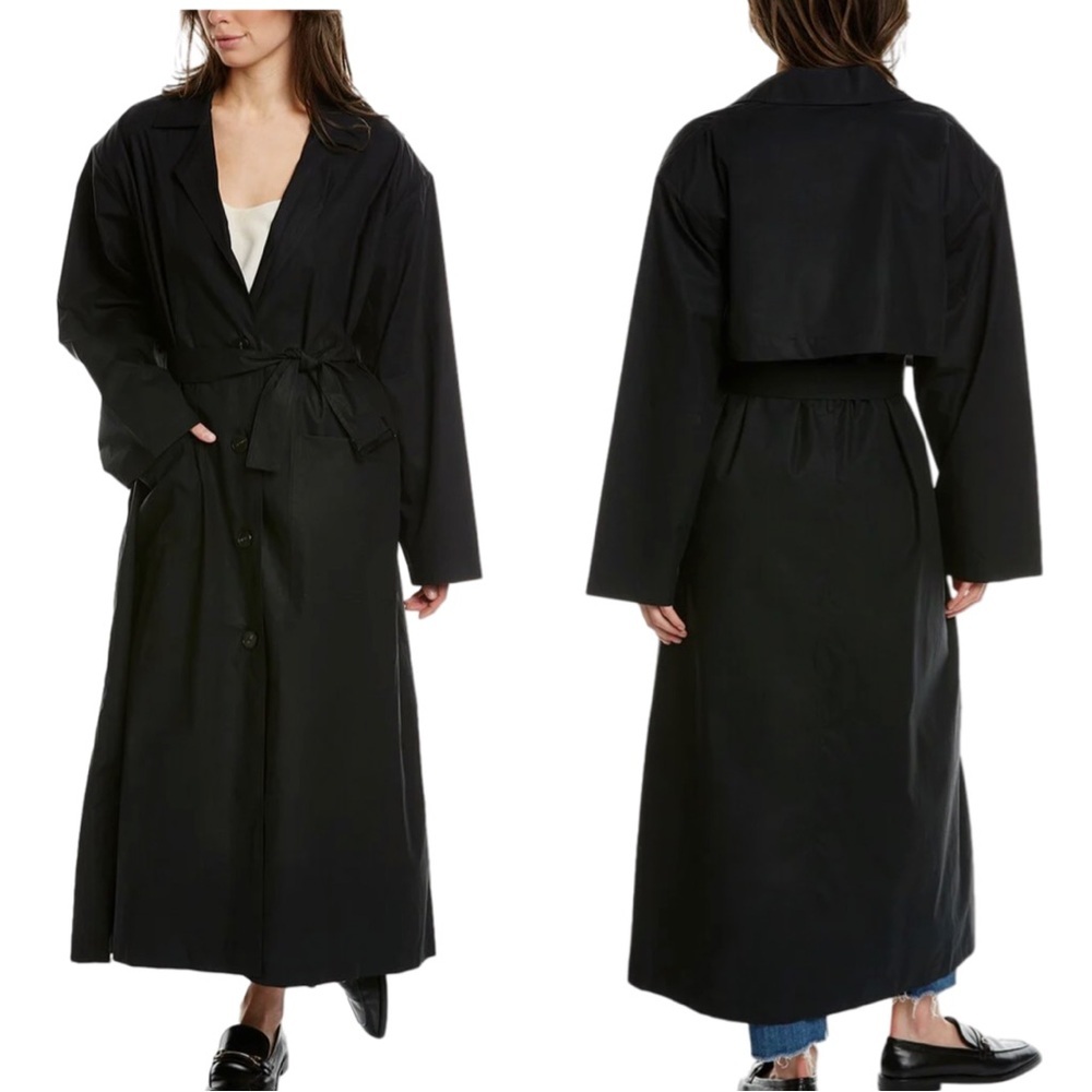 NWT IRO Foxton Long Black Trench Coat Belted Oversized 100% Cotton Poplin 36/S - Picture 2 of 15